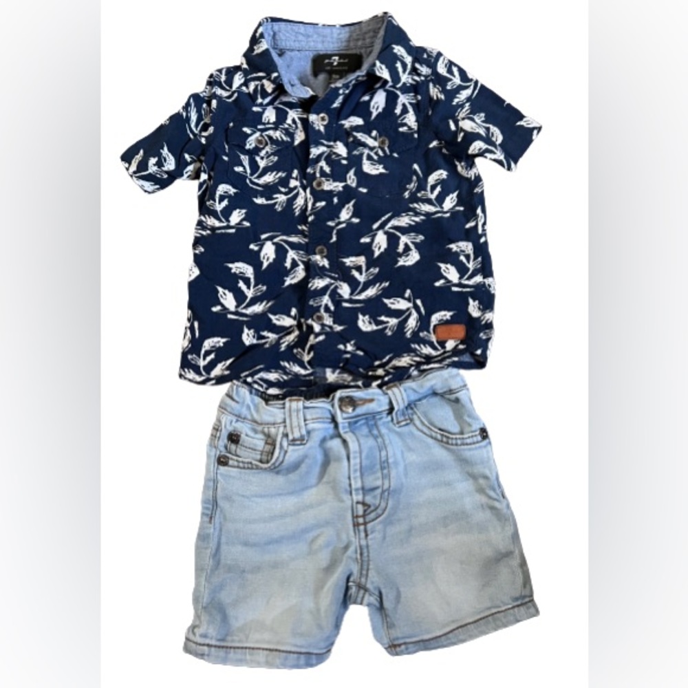 7 for all mankind baby jean shorts and Hawaiian shirt set - 18 months